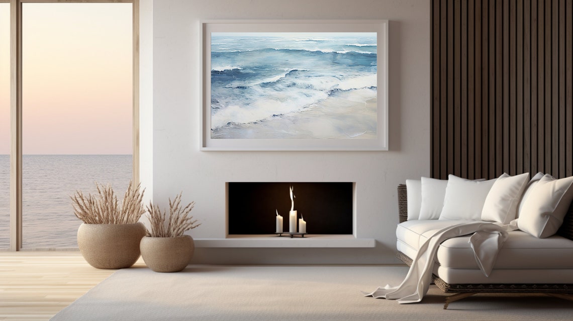 Abstract Ocean Waves Blue White Seascape Oil Painting Poster - Image 3