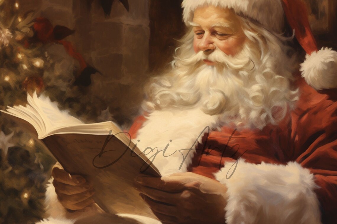 Santa Claus Reading By Fireplace Christmas Eve Cozy Holiday Poster - Image 5