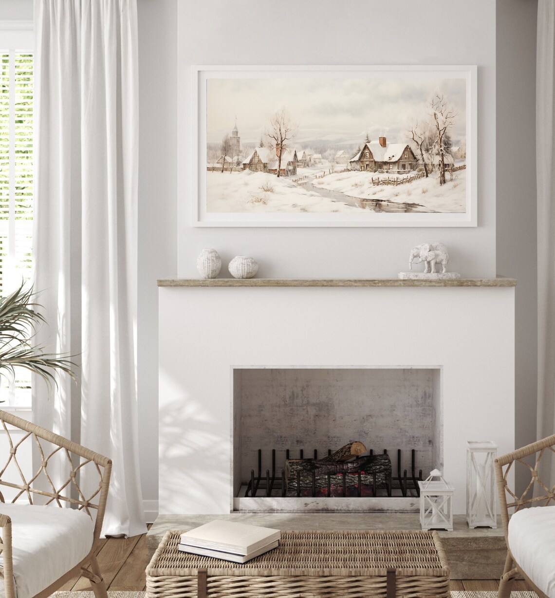Snowy Village Church Cottages Winter Landscape Storybook Scene Poster - Image 4