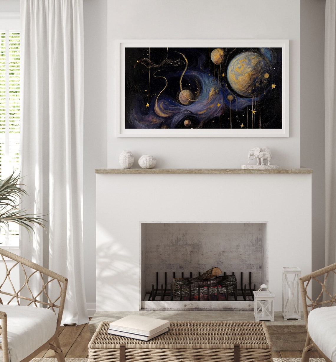 Gothic Solar System Planets Gold Stars Cosmic Oil Painting Poster - Image 2