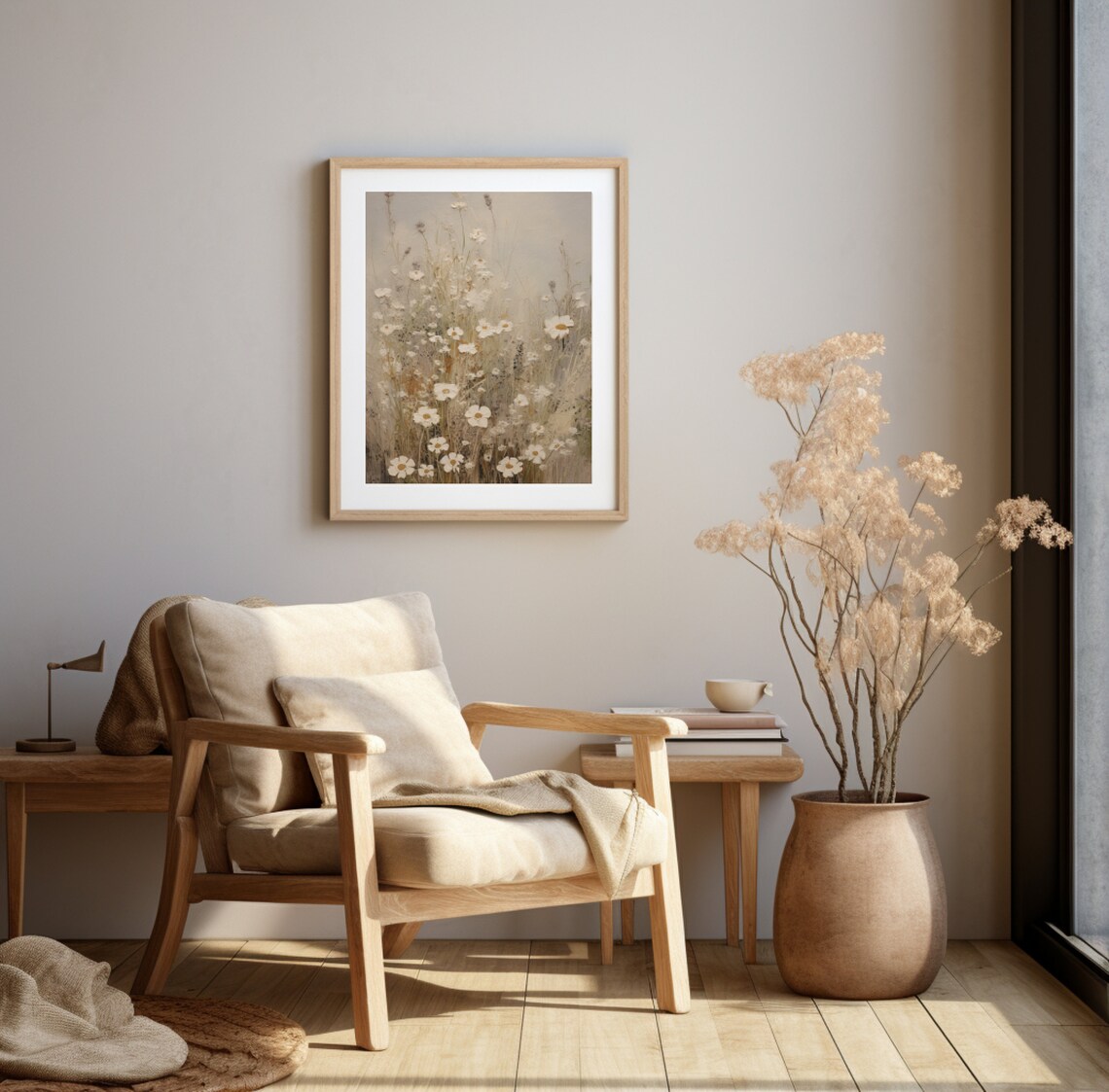Neutral White Daisy Meadow Beige Wildflower Farmhouse Style Poster - Image 3