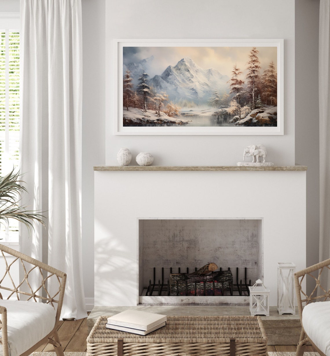 Snowy Mountain Lake Winter Landscape Pine Forest Sunrise Poster - Image 4