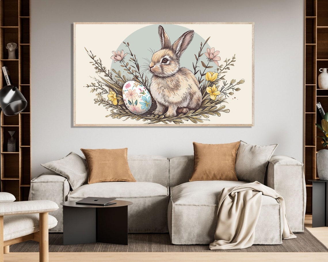 Easter Bunny With Decorated Egg Botanical Spring Floral Poster - Image 3