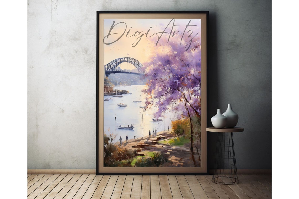 Sydney Harbour Bridge Jacaranda Blossom Waterfront Painting Poster - Image 6