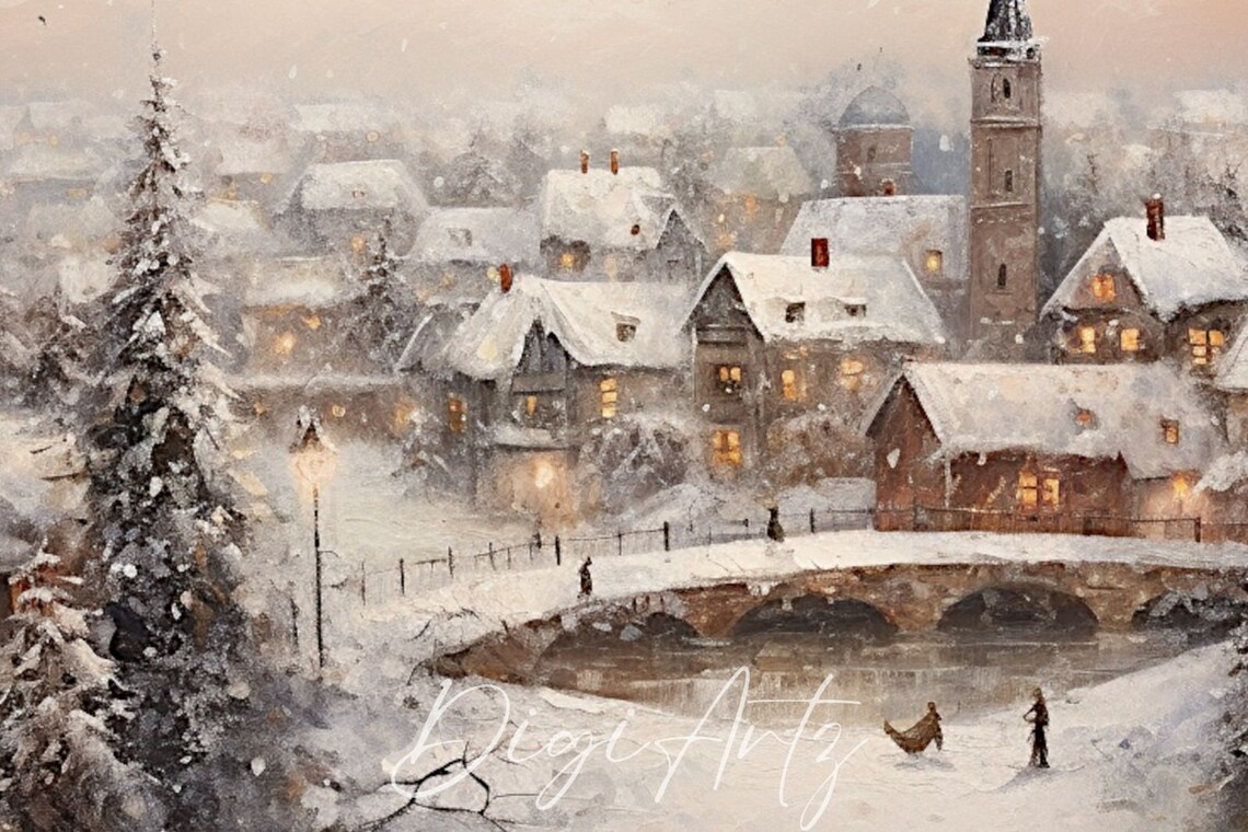 Winter Dawn Over A Snow Covered Village With Church Tower Poster - Image 6
