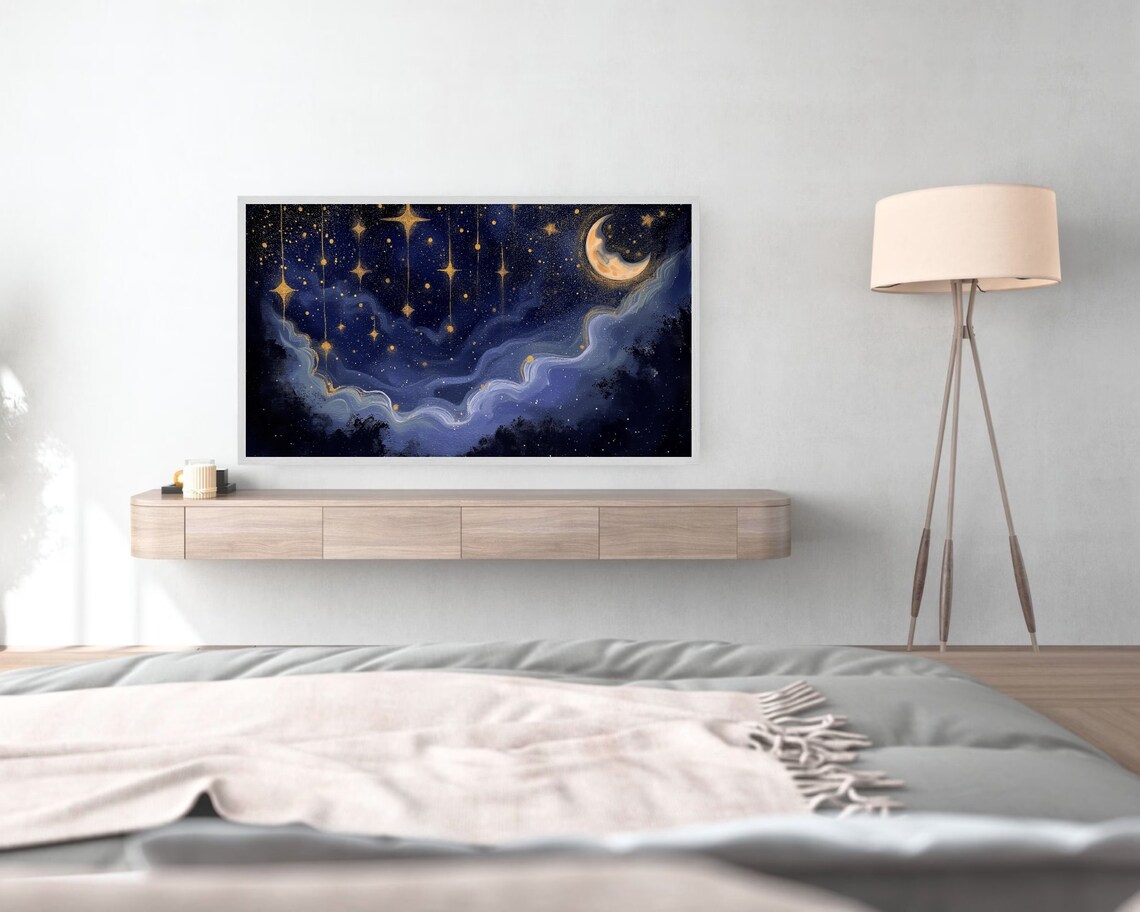 Celestial Moon and Star Oil Painting, Gothic Art - Image 2