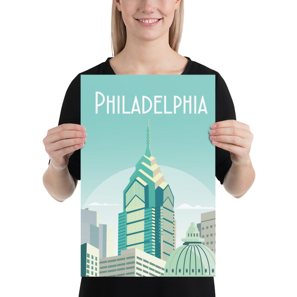 Philadelphia Skyline Downtown Towers Retro City Travel Poster - Image 2