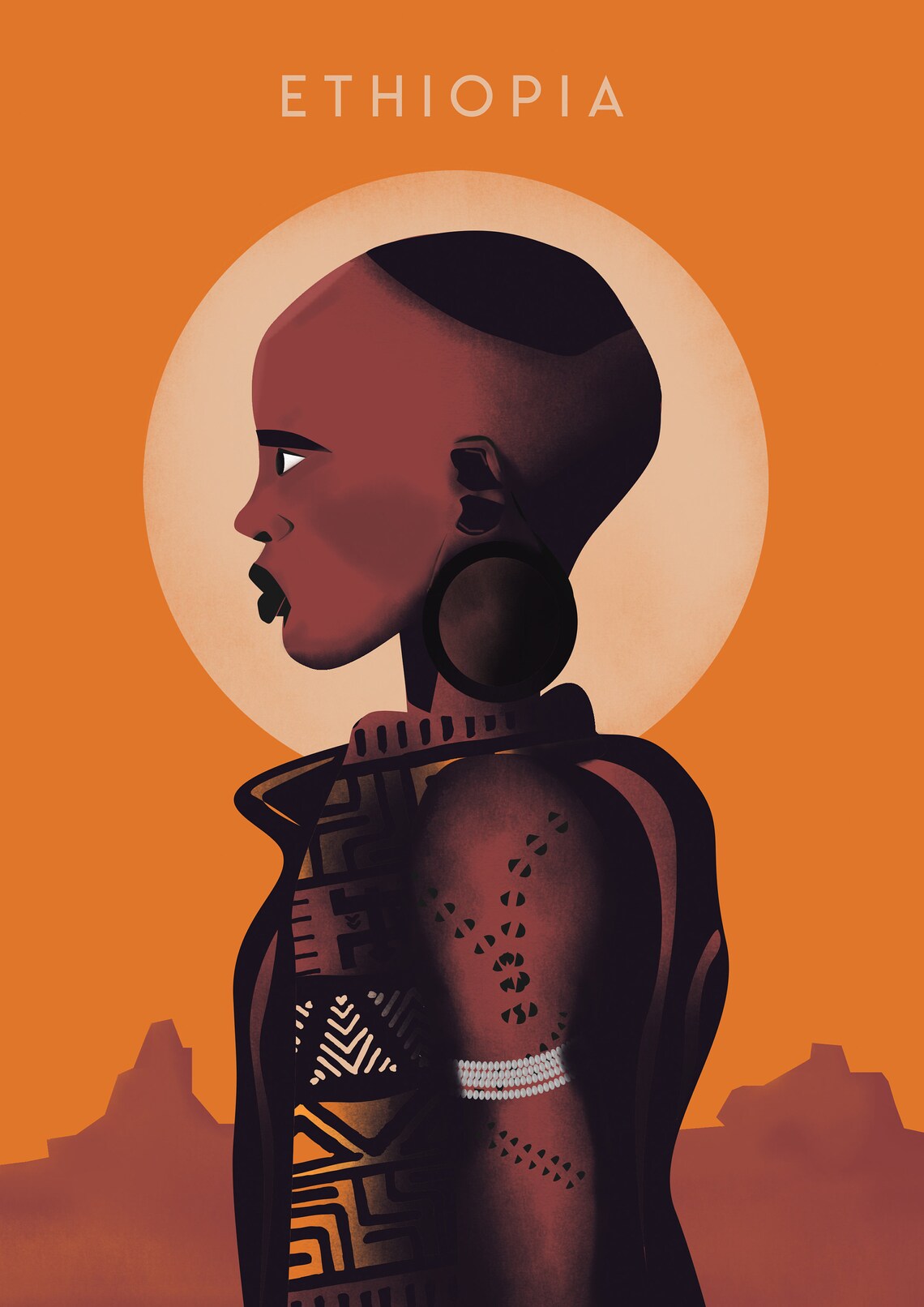 Ethiopia Woman Portrait Tribal Style Illustration Art Travel Poster - Image 2