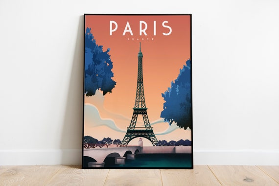 Paris Print France Poster Eiffel Tower Vintage Travel Poster Poster Sizes Inches 8x10 12x16 1218 1620 18x24 24x36