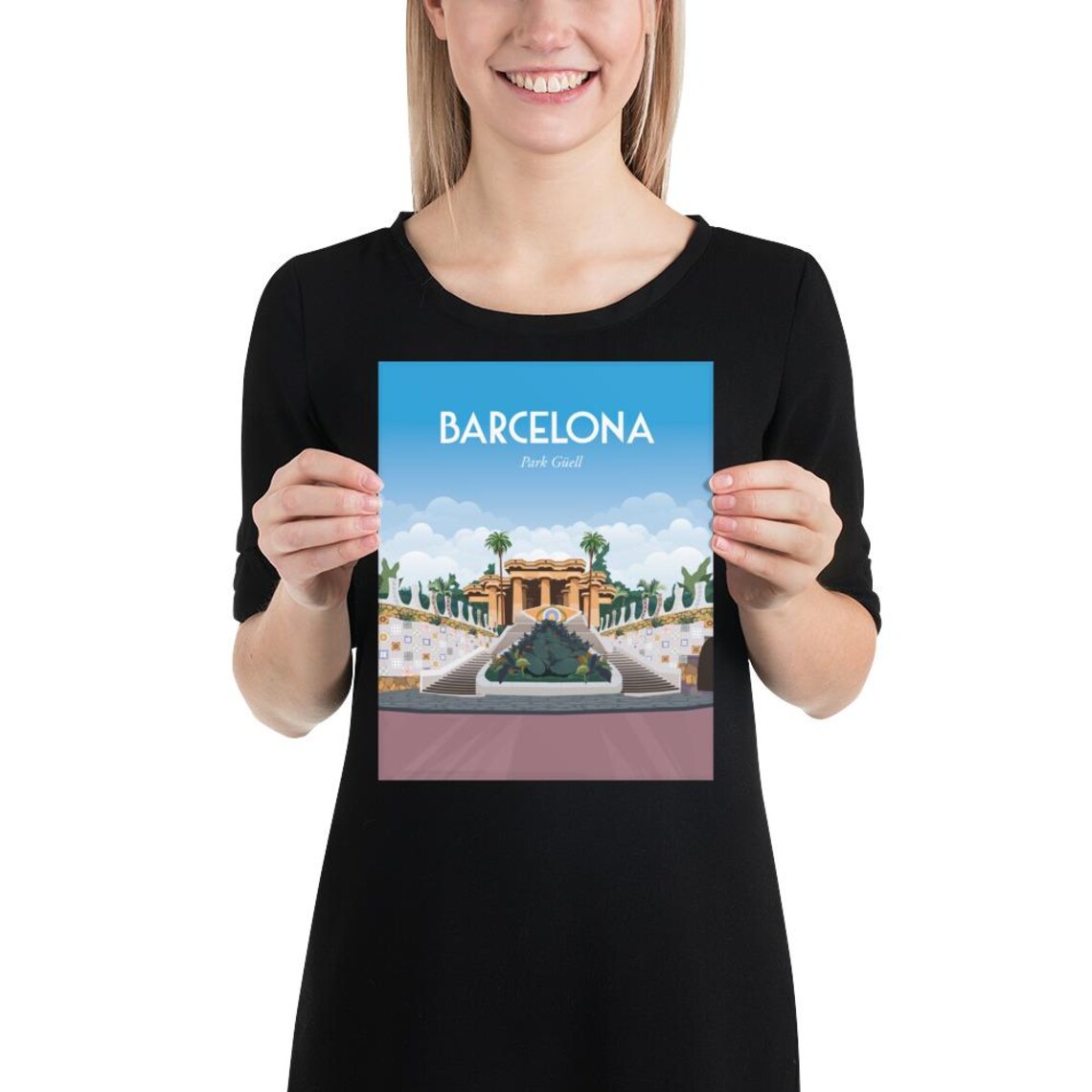 Barcelona Park Guell Mosaic Staircase Gaudi Spain Travel Art Poster - Image 4