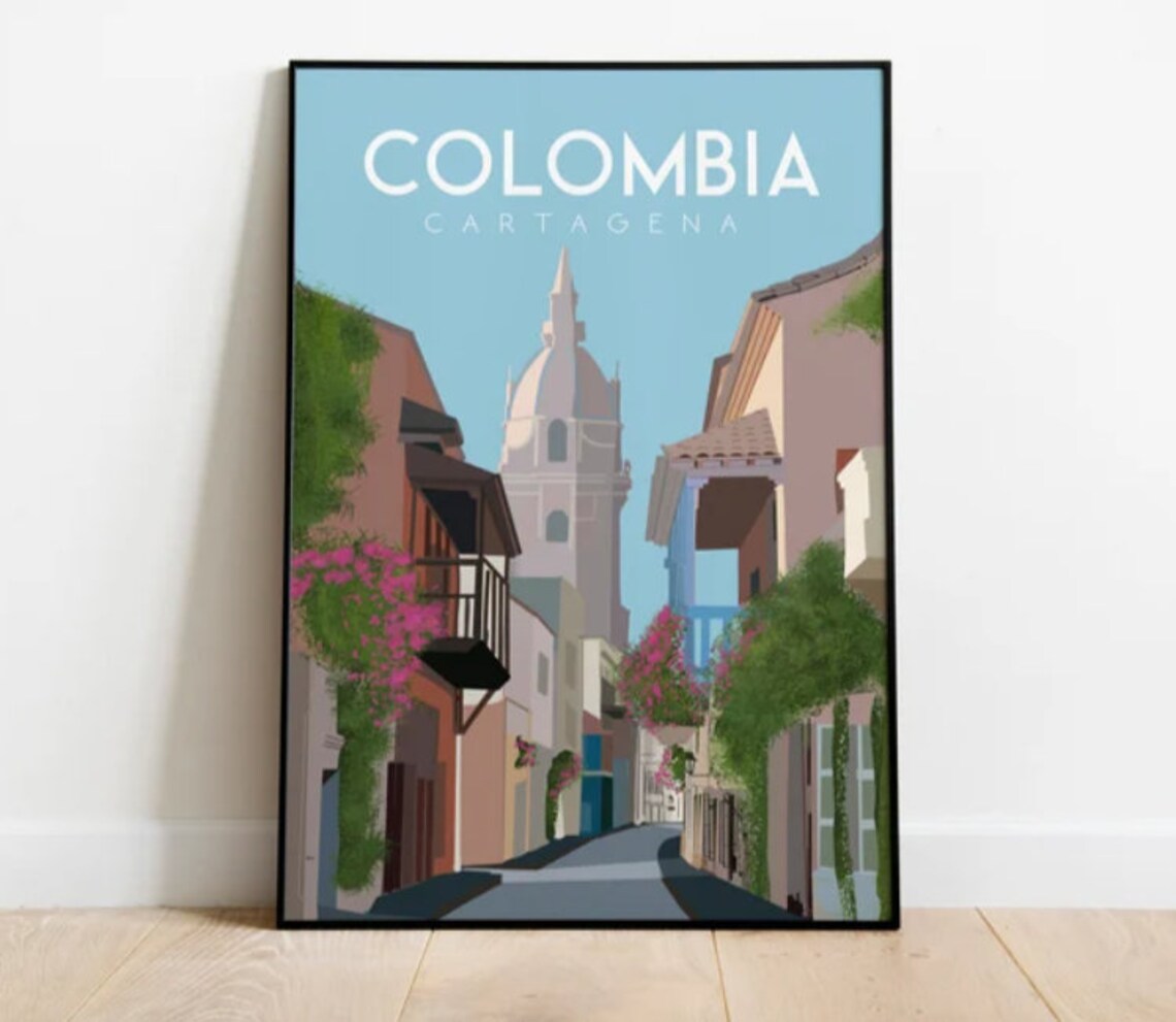 Cartagena Colombia Old Town Cathedral Street Scenic Travel Poster