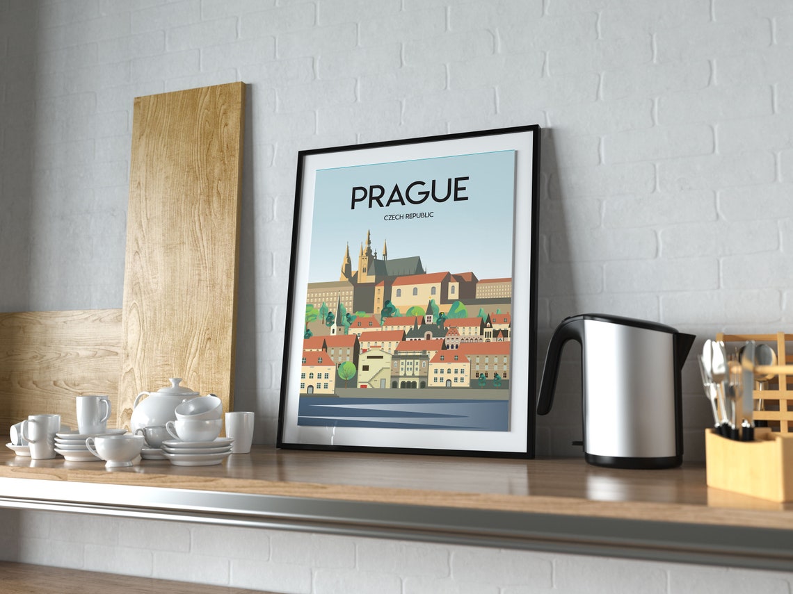 Prague Czech Republic Castle Skyline Flat Illustration Travel Poster - Image 2
