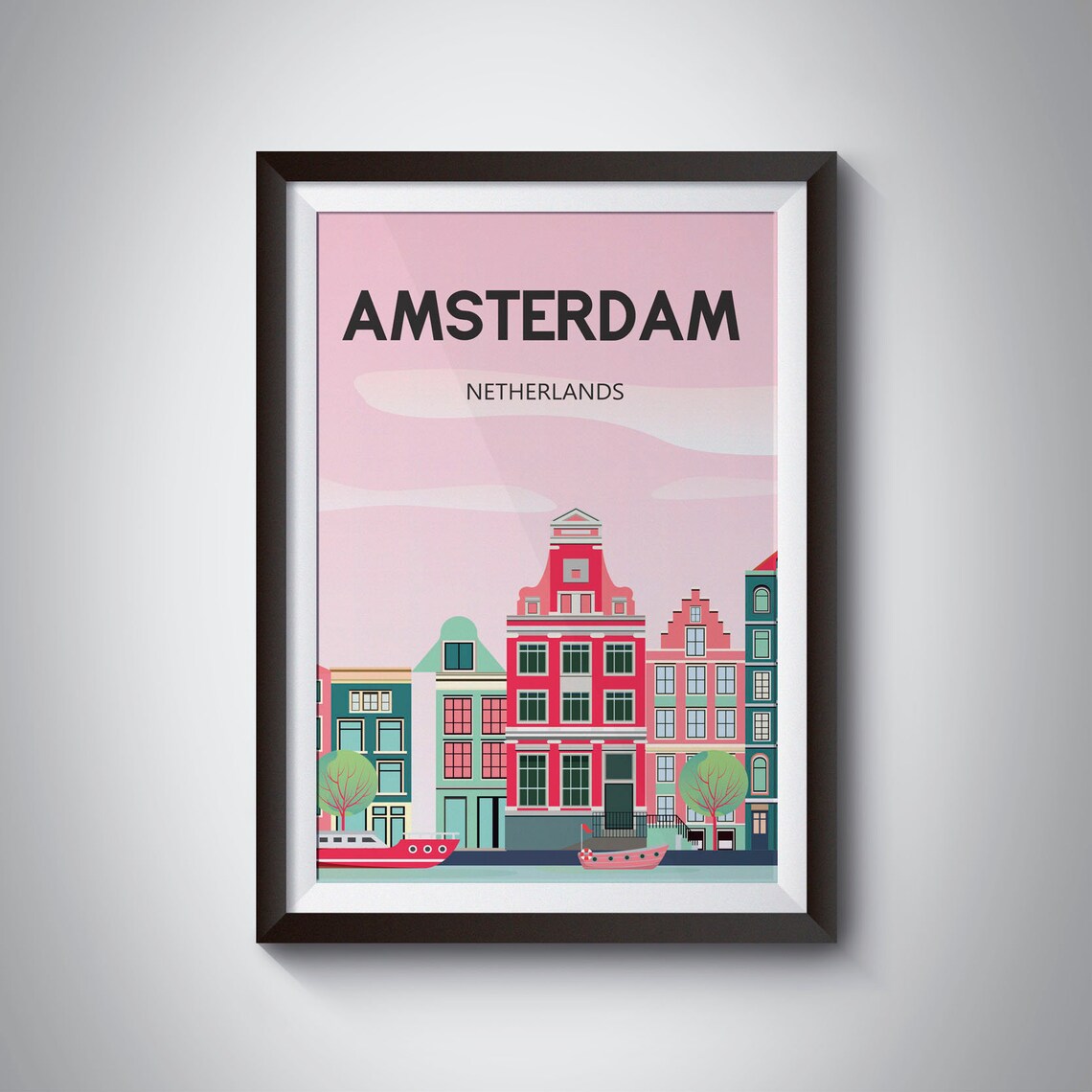 Amsterdam Netherlands Canal Houses Vintage Retro Travel Poster - Image 3