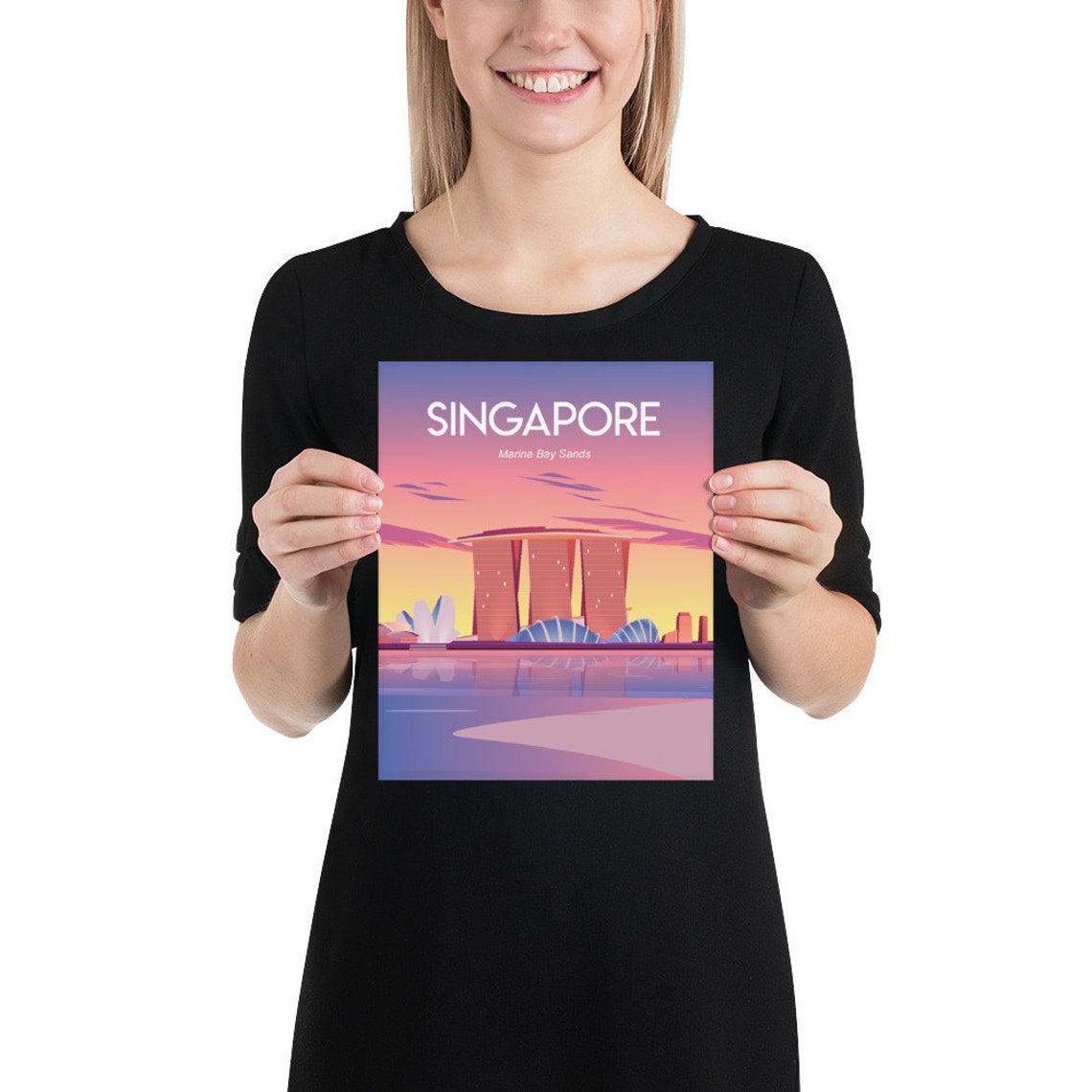 Singapore Marina Bay Sands Sunset Skyline Illustration Travel Poster - Image 3