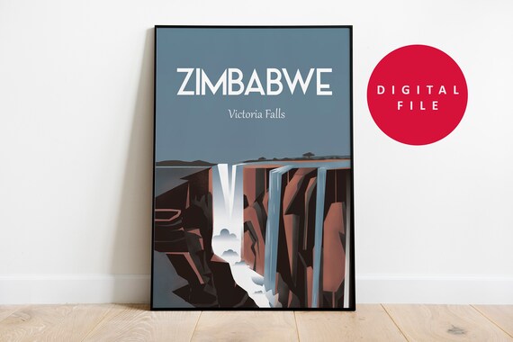 Zimbabwe Africa Travel Poster Print Art Print Room Posters Instant Size 12x18 Inches