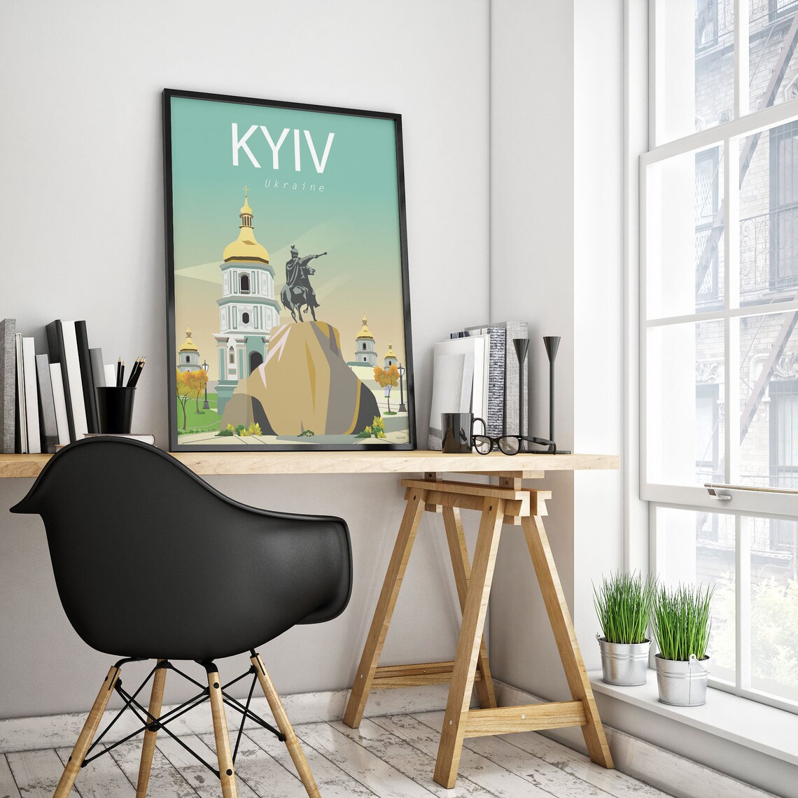 Kyiv Ukraine Golden Domes Equestrian Statue City Travel Poster - Image 2