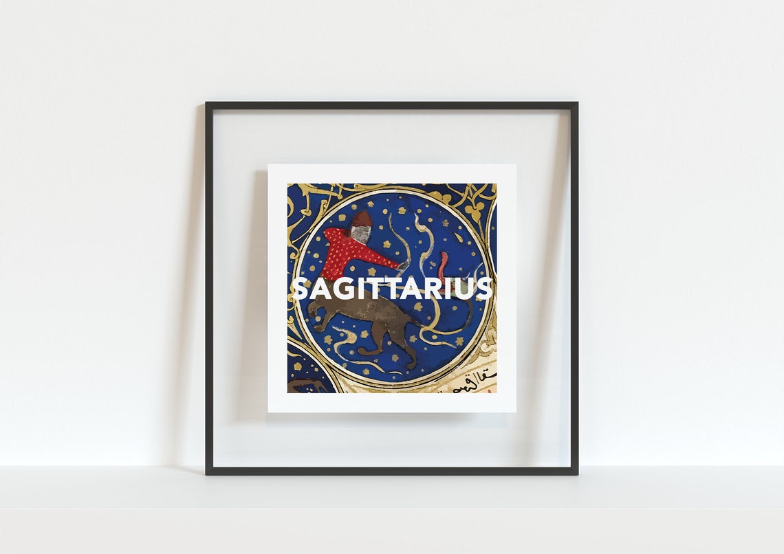 Sagittarius Zodiac Vintage Star Chart Centaur Archer Gold Blue Poster