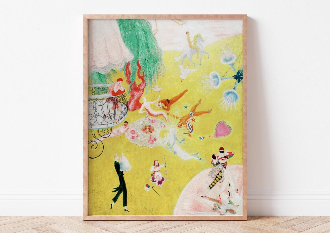 Florine Stettheimer Pink Heart Whimsical Yellow Fantasy Art Deco Poster