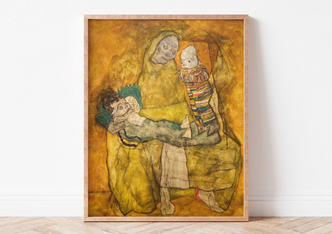 Egon Schiele Mother with Two Children II Expressionist Gold Poster