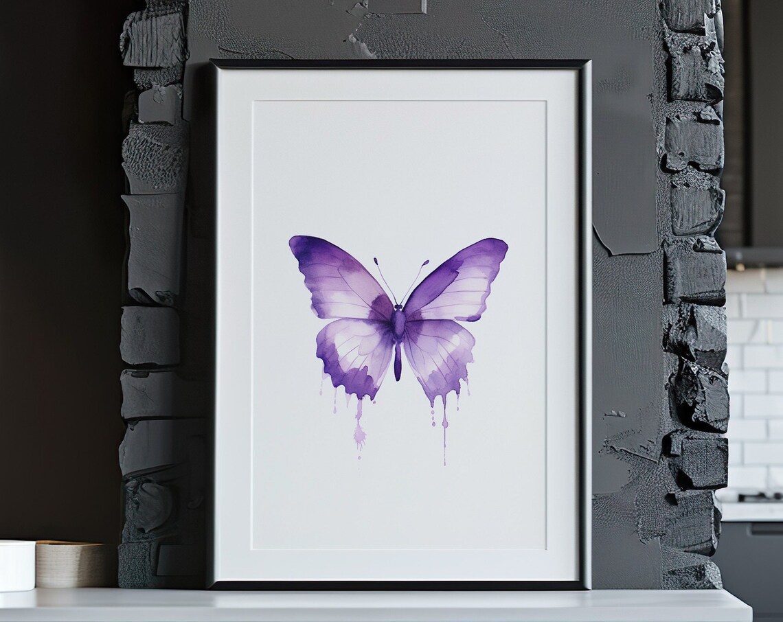 Lavender Butterfly Watercolor Drips Soft Purple Wings Poster