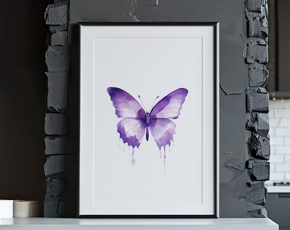 Purple Butterfly Poster Painting Wall Art Gift Watercolor Colorful Painting Illustration Nature Minimalist Decor Beach House
