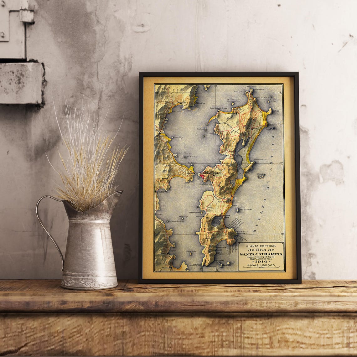 Isla Santa Catharina 1916 Vintage Relief Map Antique Wall Art - Image 2