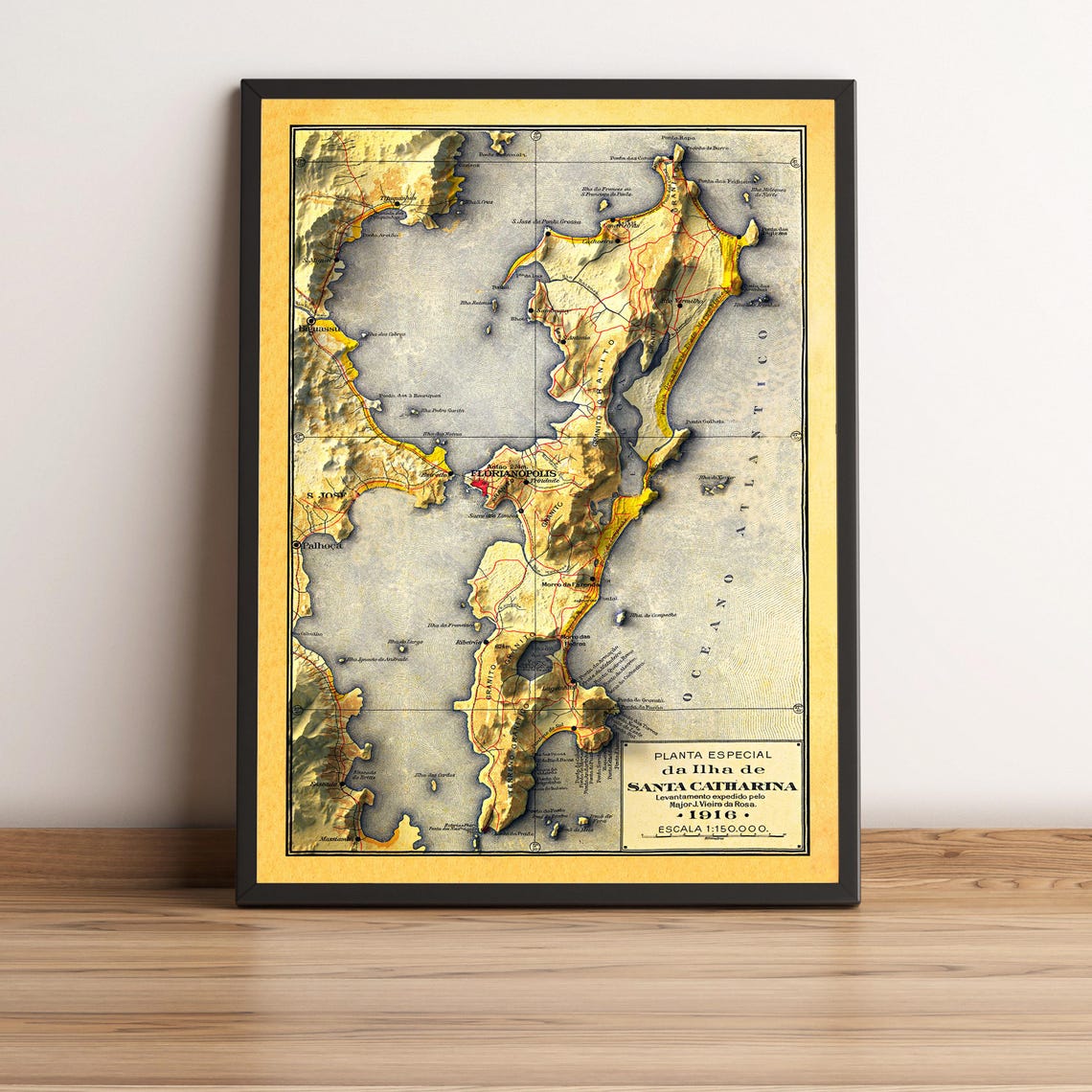 Isla Santa Catharina 1916 Vintage Relief Map Antique Wall Art - Image 3