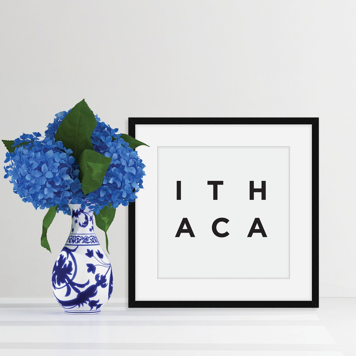 Ithaca New York Typography Poster with Bold Black Stacked Lettering