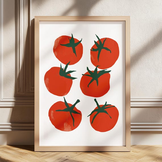 Tomato Poster Trendy Retro Food Art Print Eclectic Wall For Kitchen Dinner Party