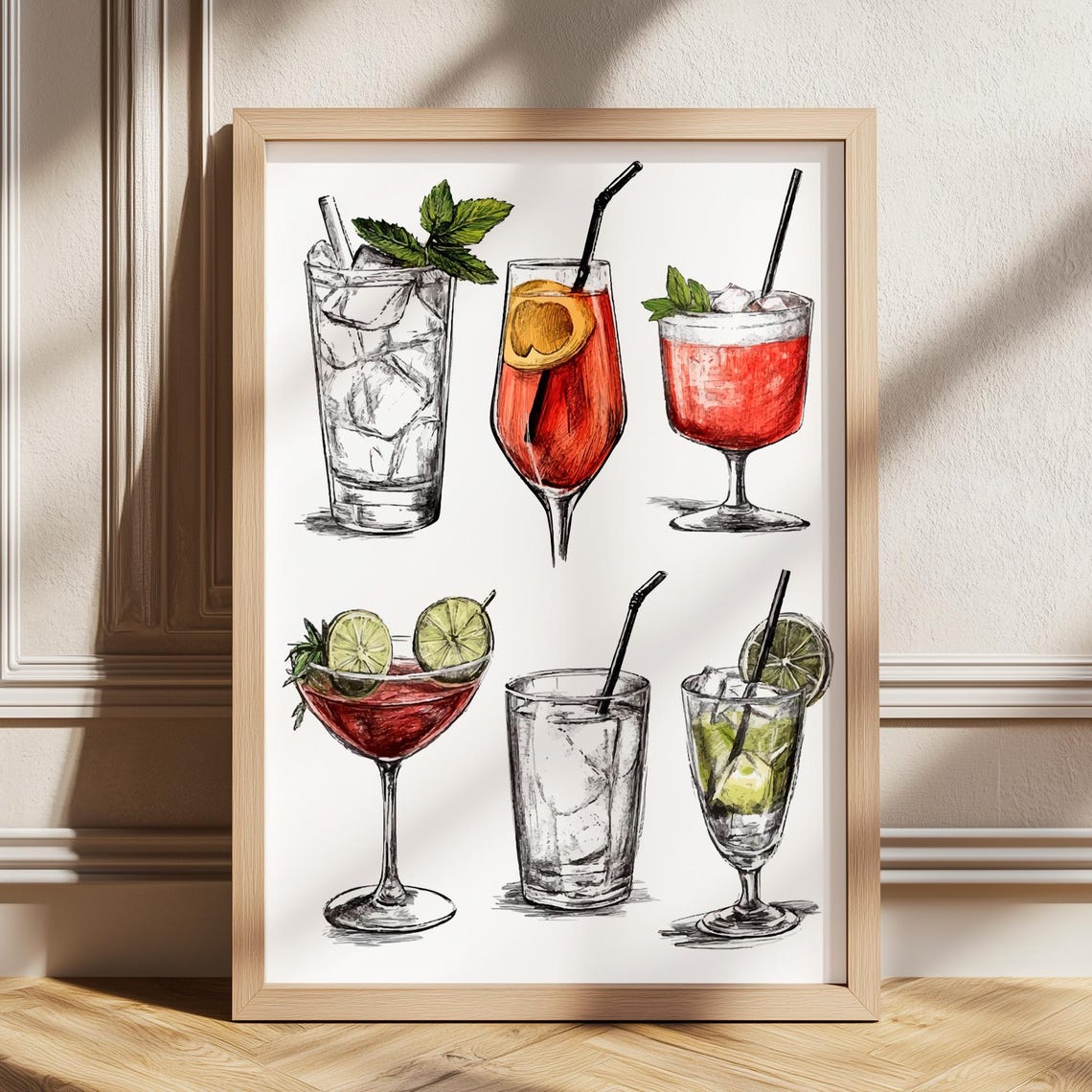 Summer Cocktail Sketches Mint Lime Classic Drinks Bar Cart Poster