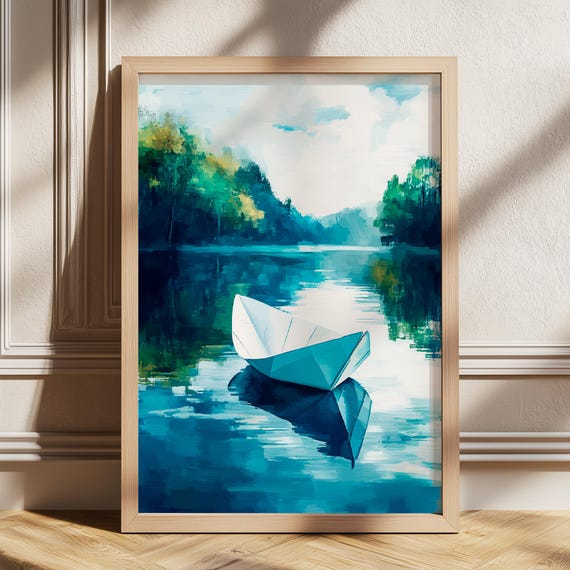 Mountain Lake Landscape Prints Large House Wall Art Nordic Paint Boat Print Nature Poster Canoe