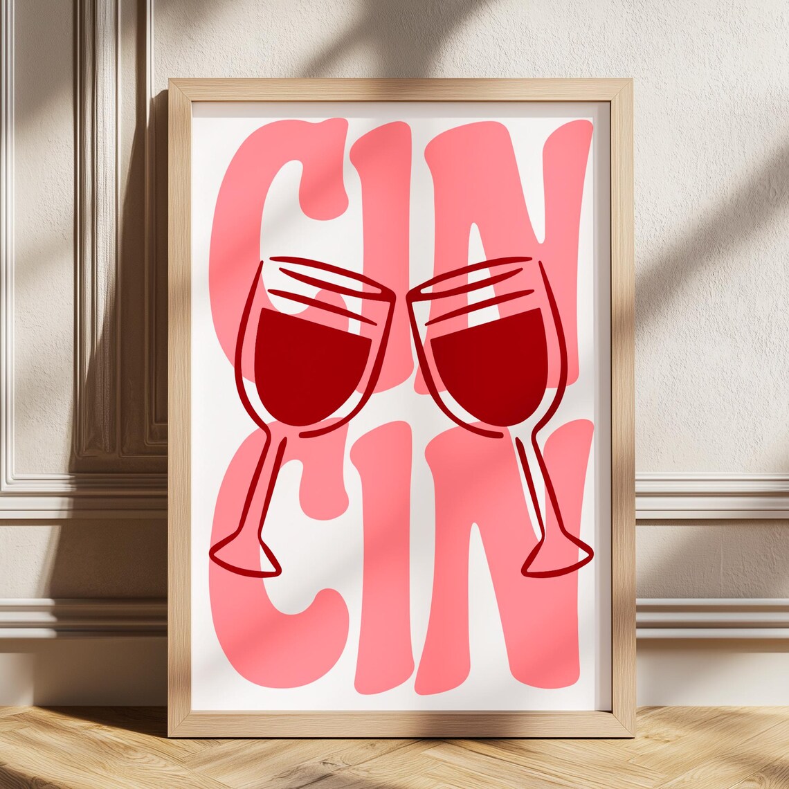 Cin Cin Retro Pink Cheers Wine Glasses Kitchen Bar Cart Poster