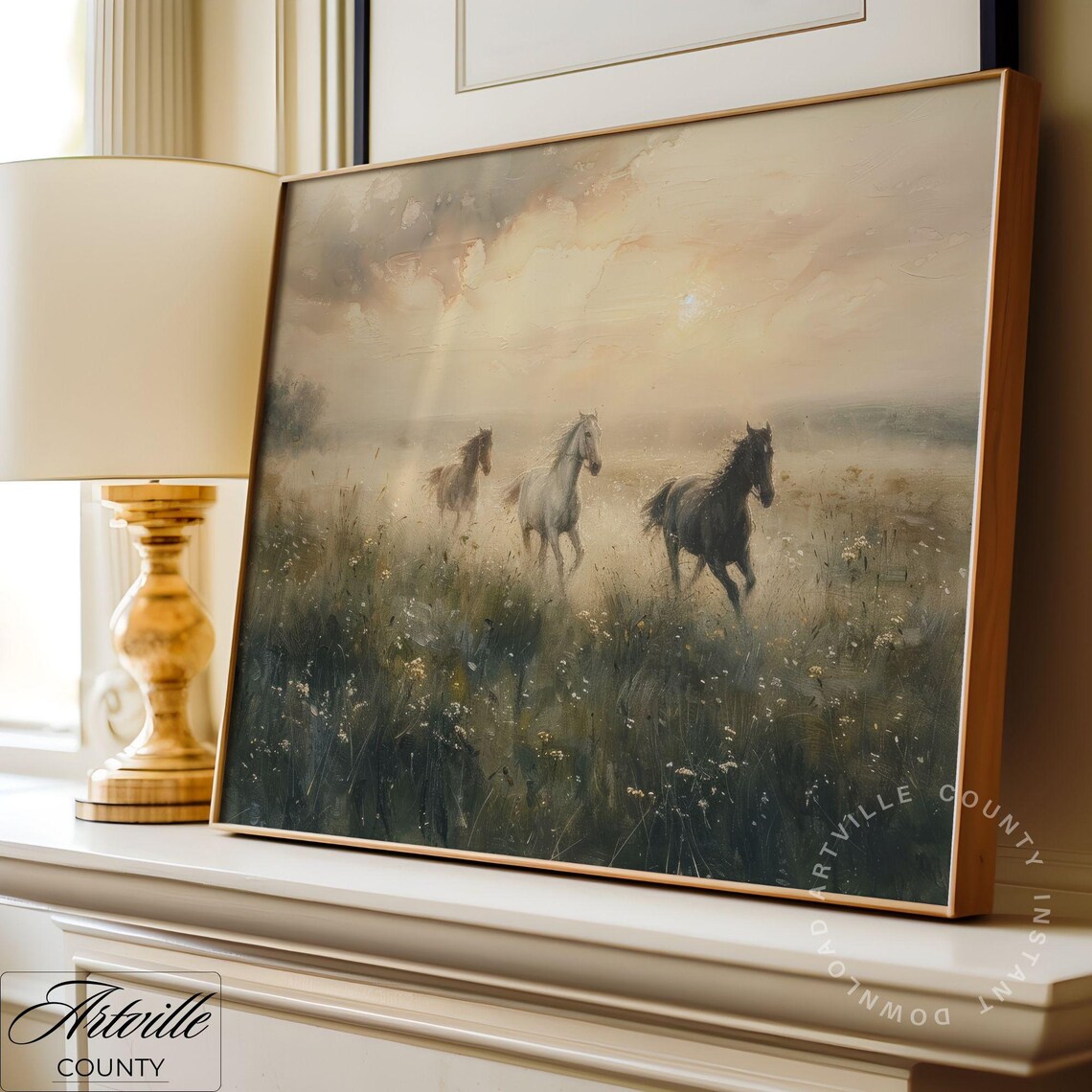 Vintage Horses Oil Painting, Pastoral Farmhouse Art Print - Image 2