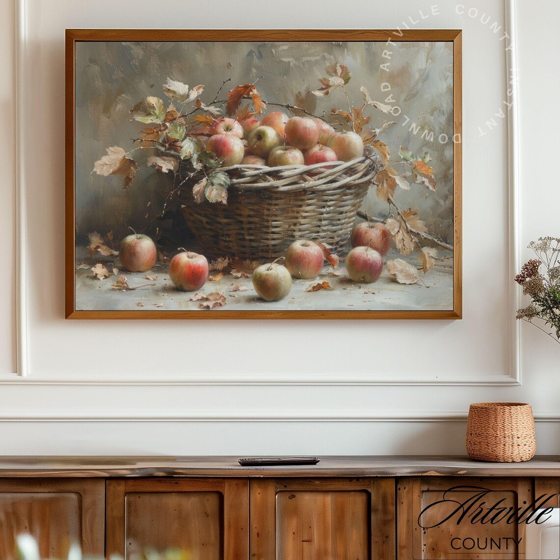 Basket of Apples Autumn Still Life Vintage Oil Painting Poster - Image 4