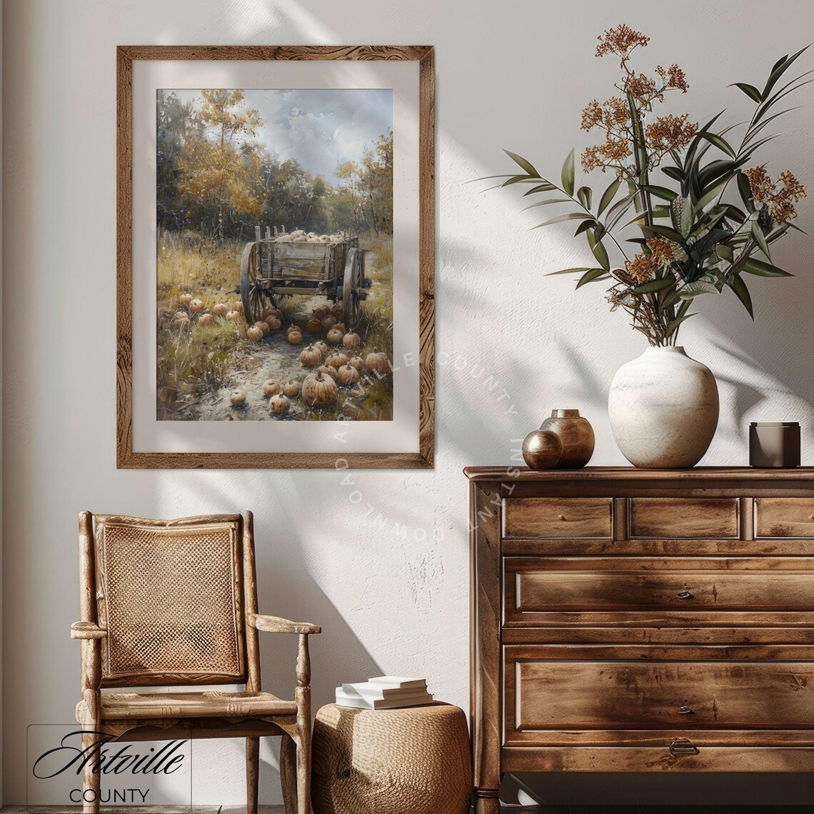 Pumpkin Harvest Cart in Golden Autumn Field Vintage Farm Poster - Image 3
