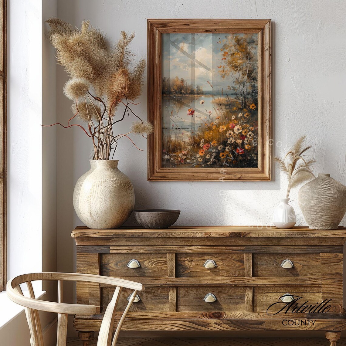 Autumn Wildflowers Blooming Along A Quiet Lakeshore Scene Poster - Image 4