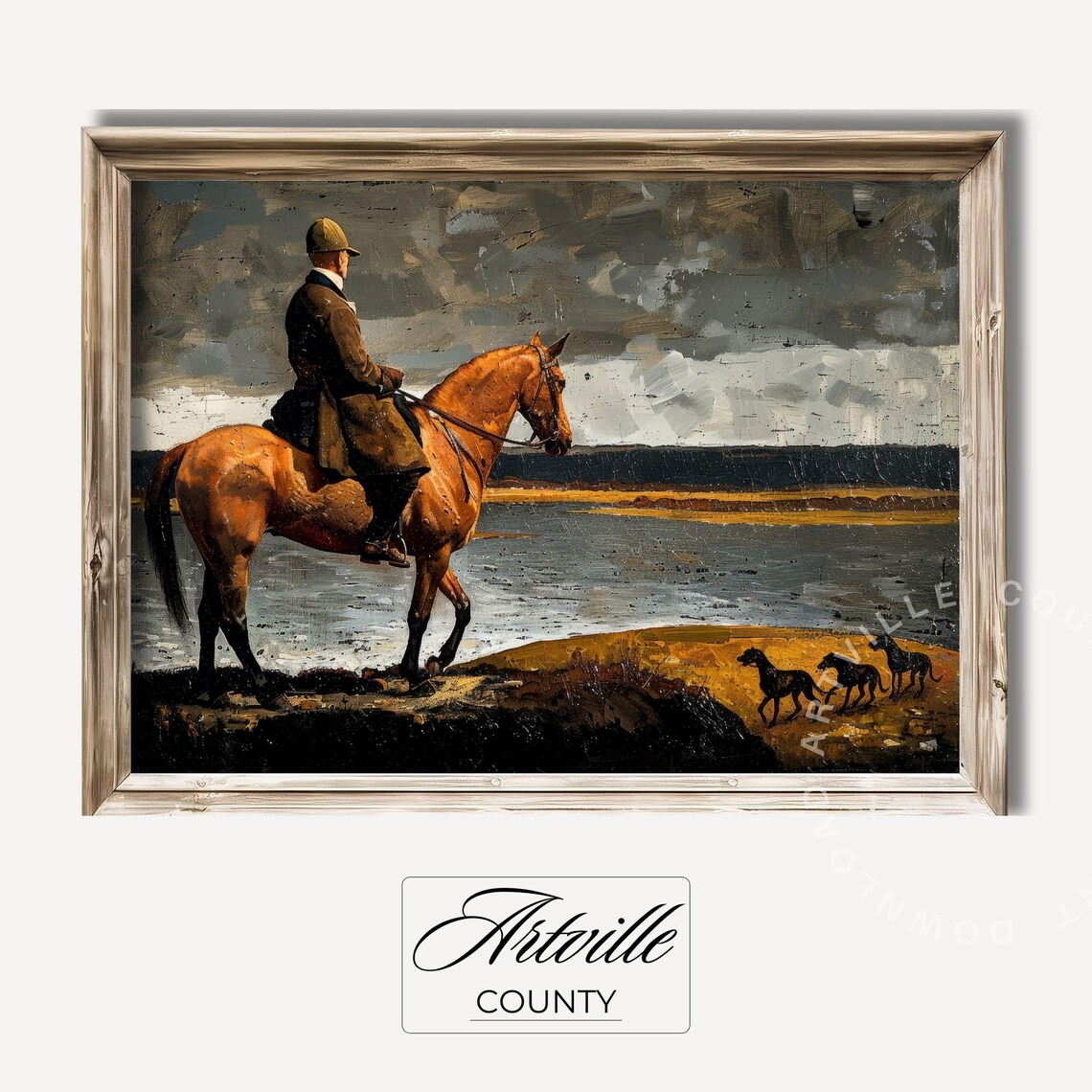 Horseback Rider Lakeside Hounds Vintage Equestrian Hunt Poster