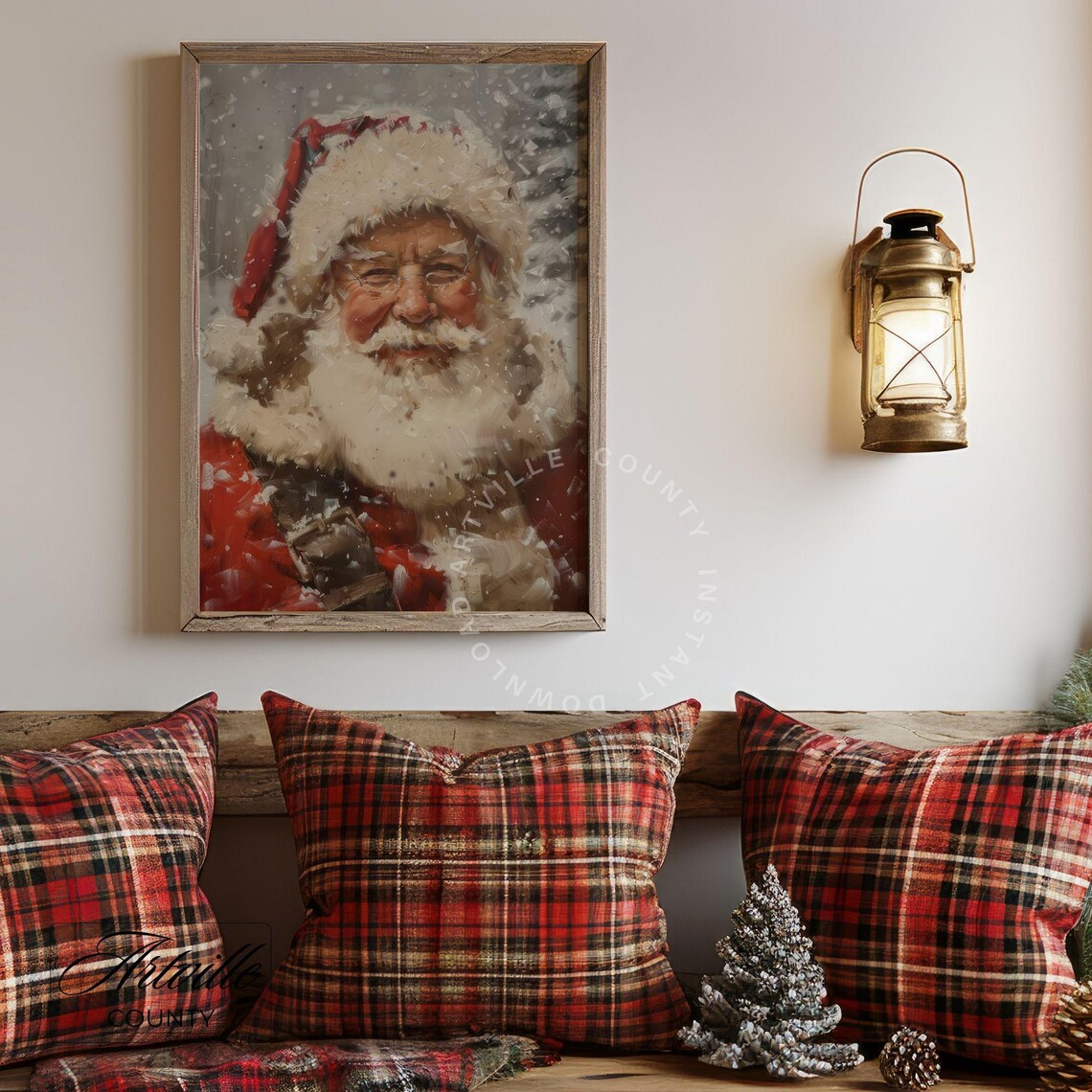 Vintage Santa Portrait Art Print, Rustic Christmas - Image 3