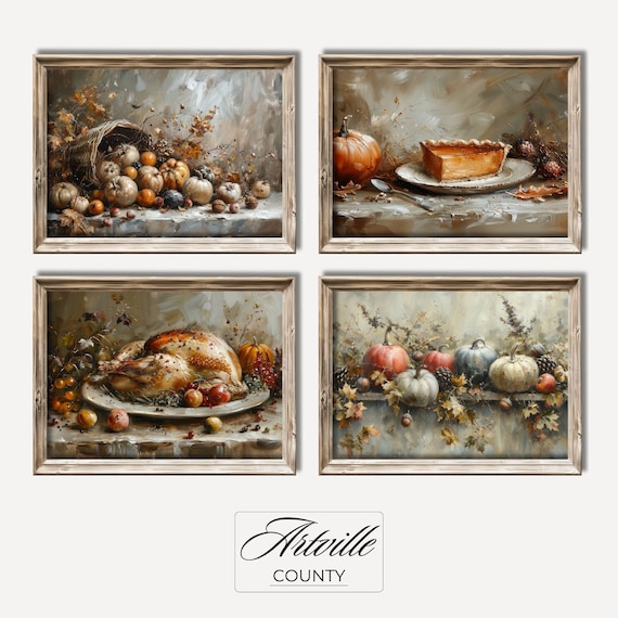 Thanksgiving Still Life Set Pumpkin Pie And Roasted Turkey Poster