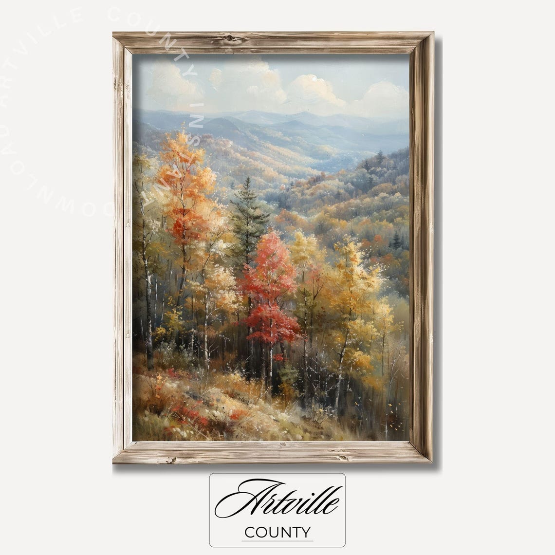 Autumn Mountain Valley Fall Trees Panoramic Landscape Painting Poster - Image 2