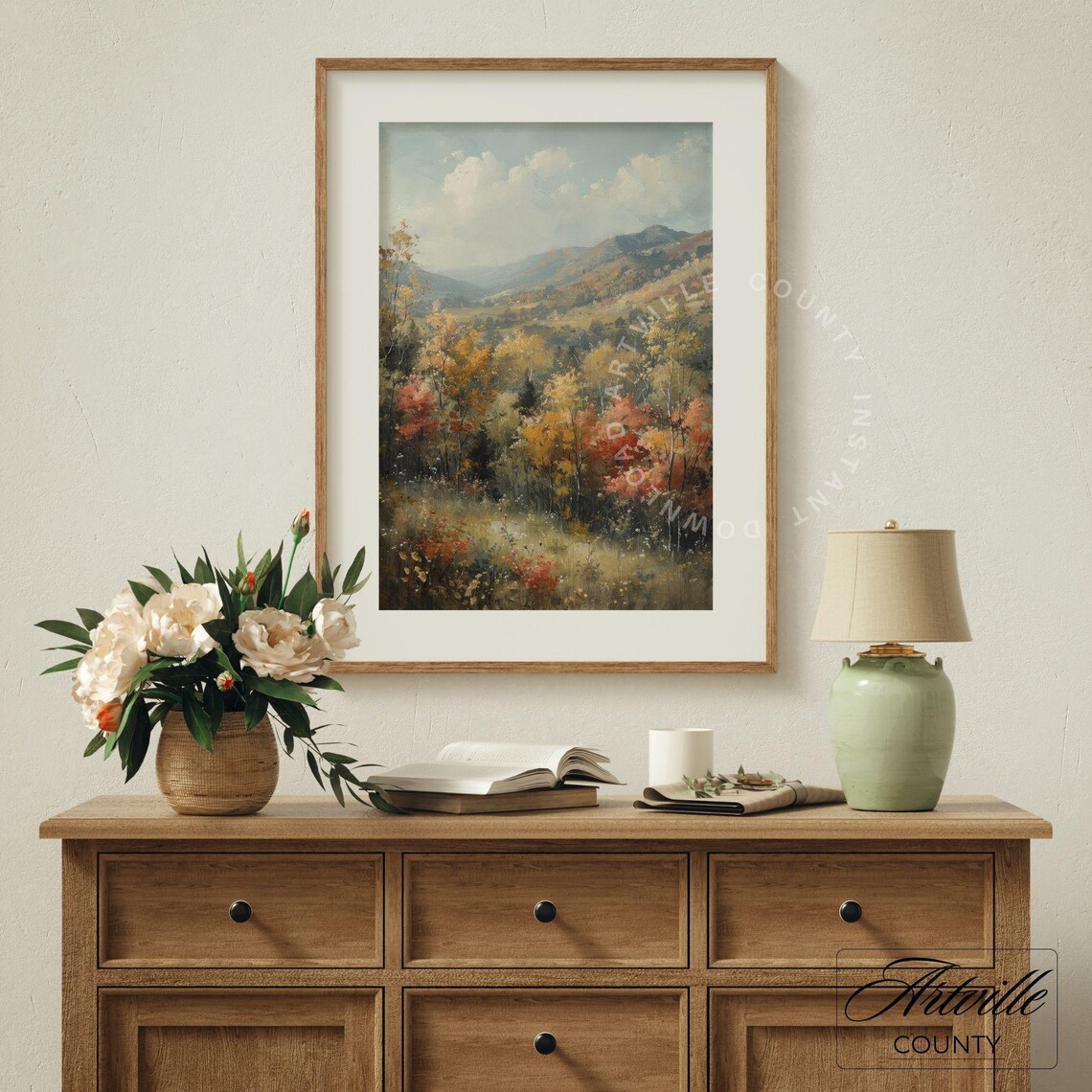 Vintage Fall Landscape Painting, Autumn Mountain Print - Image 4