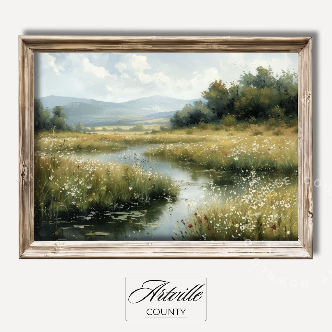 Spring Landscape Painting Vintage Wildflowers Art Print