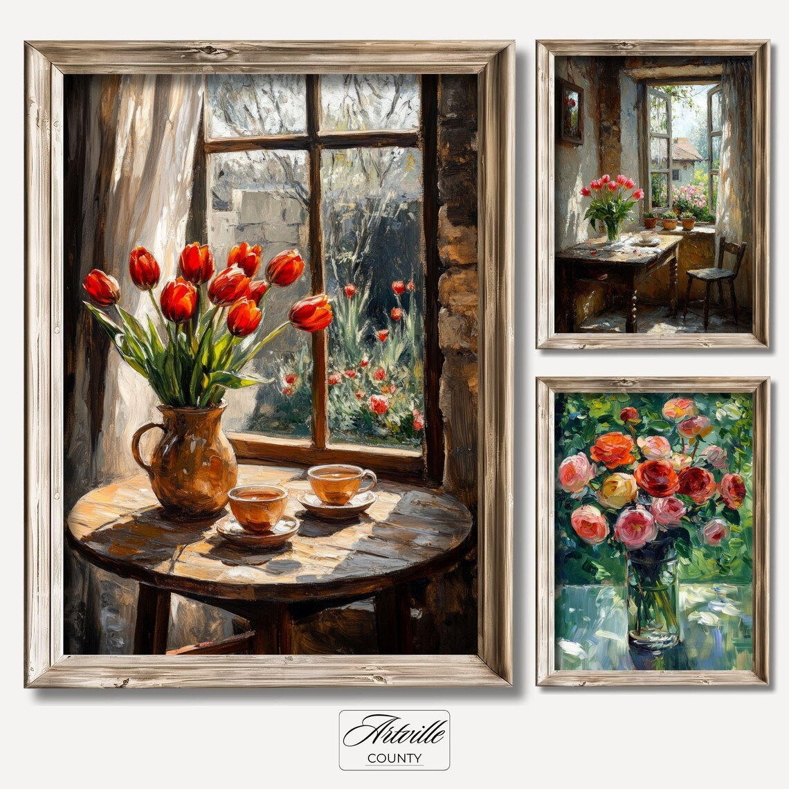 Vintage Spring Print Set of 3, Moody Floral Art Print