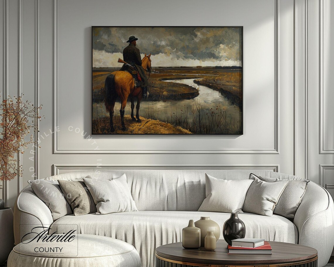 Horseman On Horseback Overlooking A Winding River Western Poster - Image 3