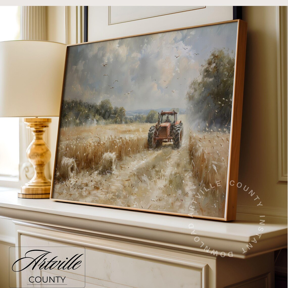 Vintage Tractor in Field, Farmhouse Art Print - Image 2