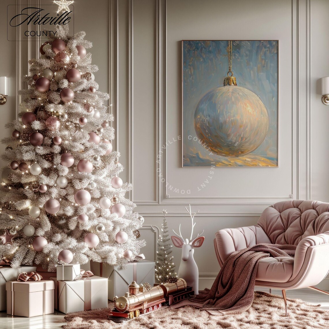 Silver Christmas Ornament Bauble Vintage Holiday Still Life Poster - Image 5