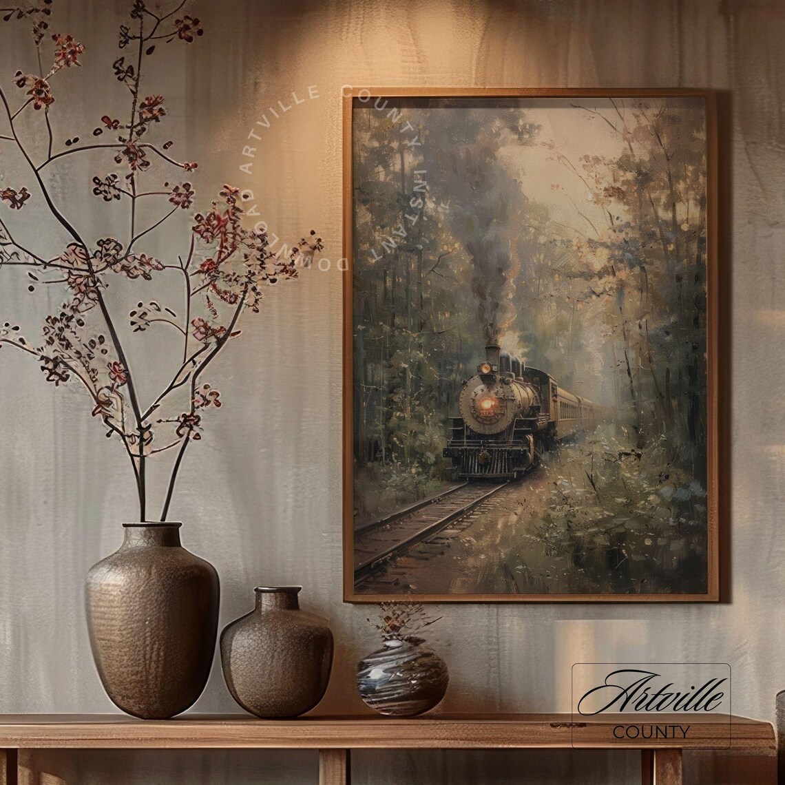 Vintage Steam Train Art, Countryside Sunset Print - Image 4