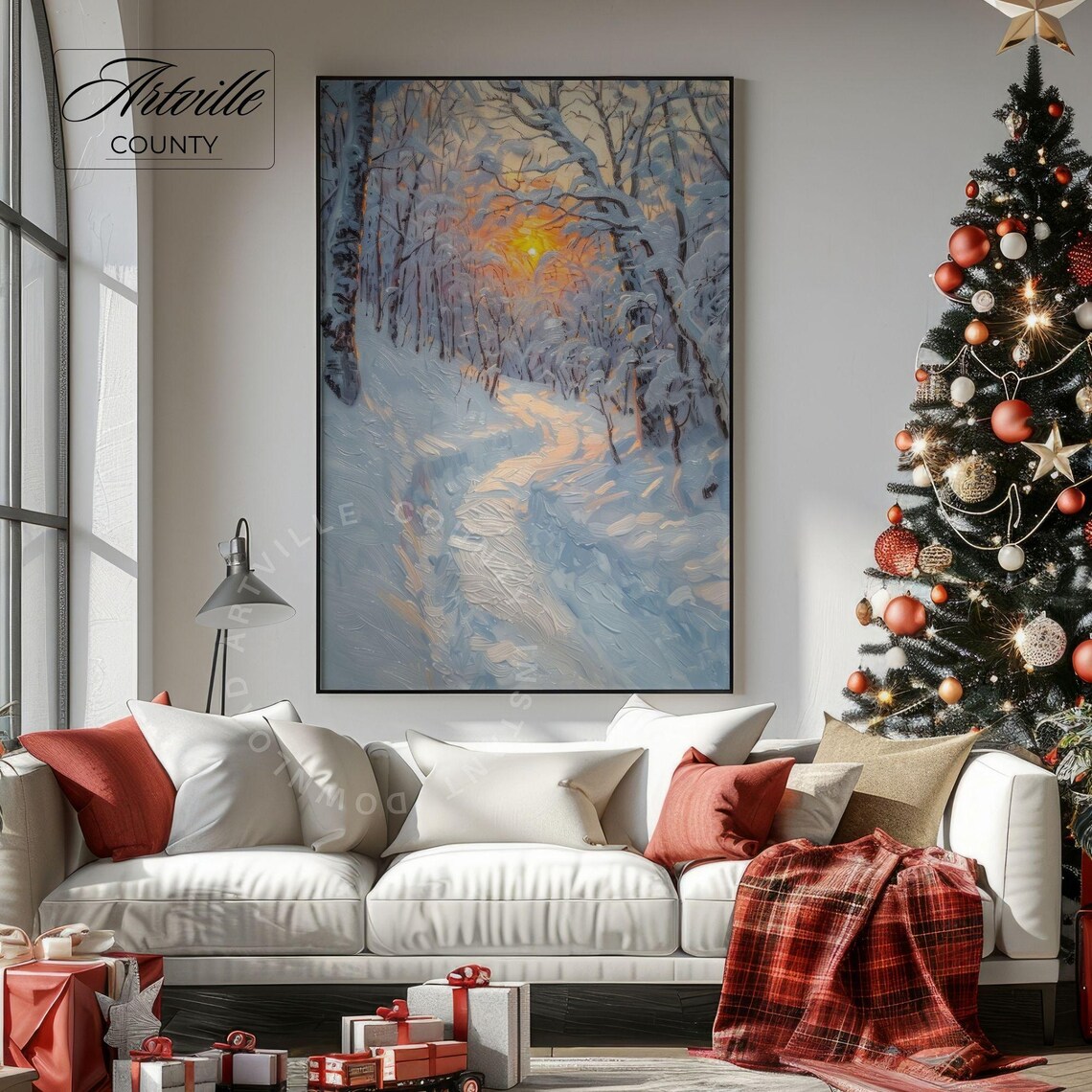 Winter Forest Path at Sunrise Snowy Trees Golden Glow Poster - Image 4