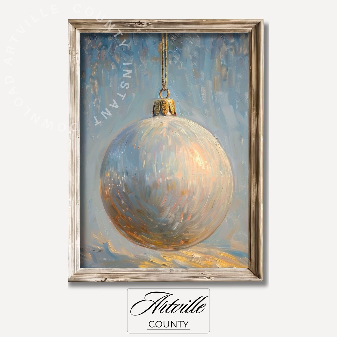 Silver Christmas Ornament Bauble Vintage Holiday Still Life Poster
