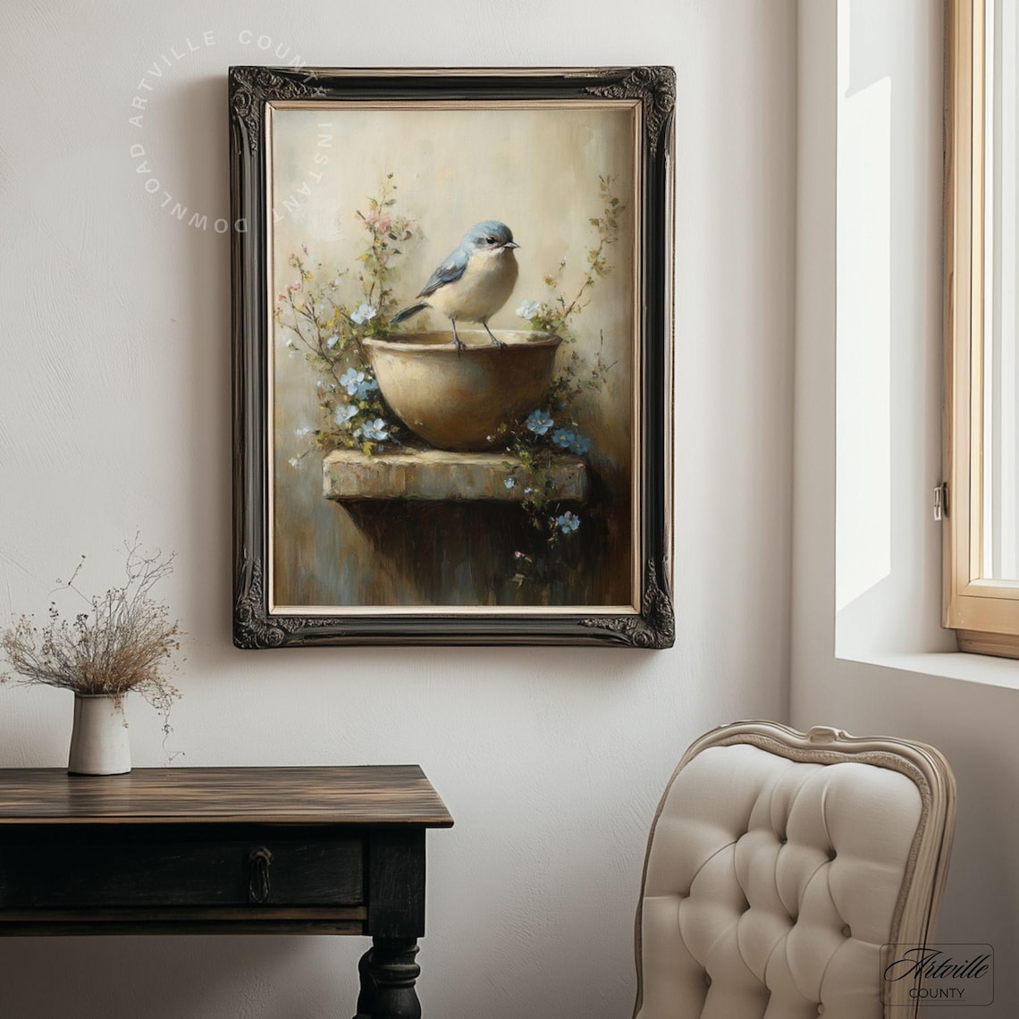 Bird Spring Vintage Oil Painting Art Print